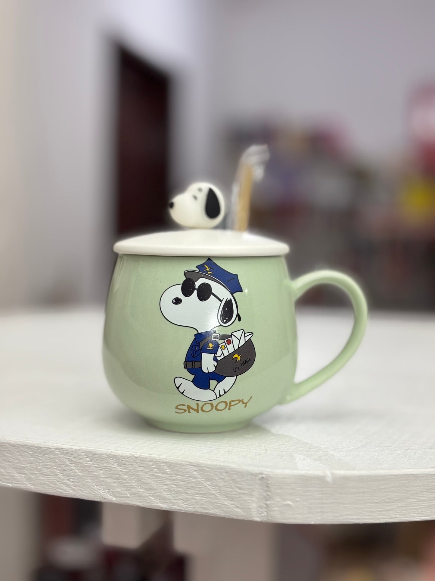 Taza Snoopy con tapadera y cuchara
